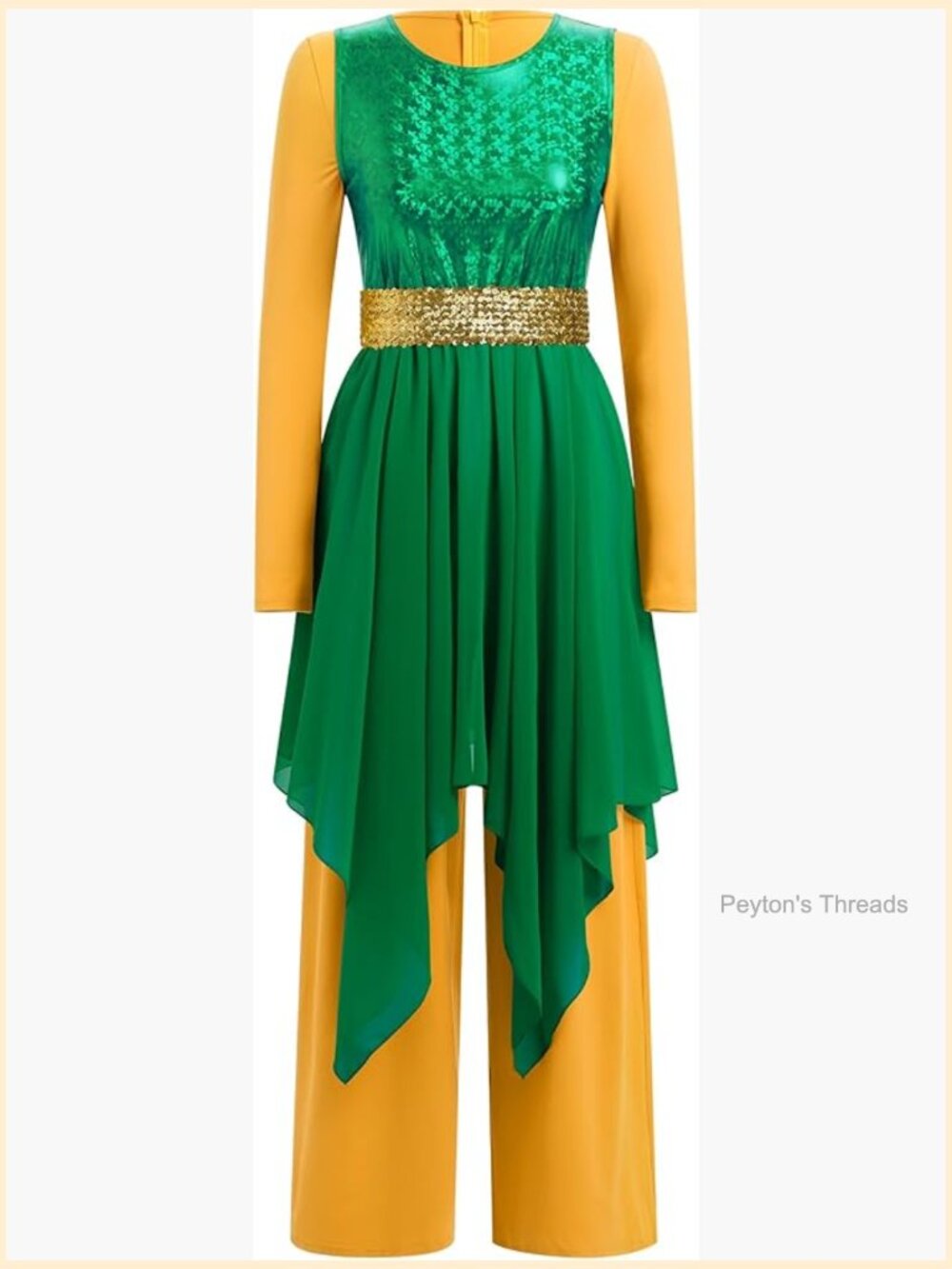 IBAKOM Praise Dance Overlay Tunic Jumpsuit Romper Worship Metallic